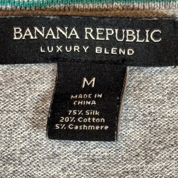 Banana Republic Luxury Blend Grey V-Neck Sweater Silk Cotton Cashmere Mens Med - Picture 3 of 6